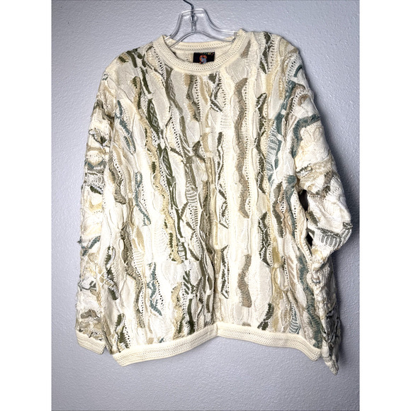 COOGI Other - Vintage 90s Coogi/Biggie 3D Knit Sweater Cream Green Beige Size M